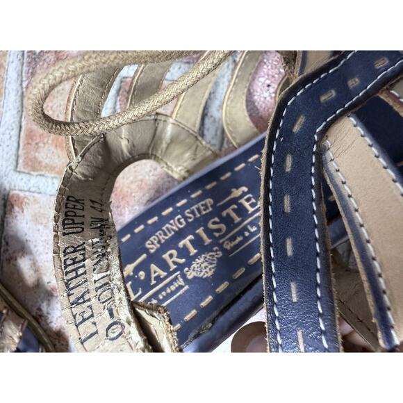 Spring Step L'Artiste Shoes Womens Size 10 Blue Wedge Sandals Leather Comfort - Picture 13 of 15